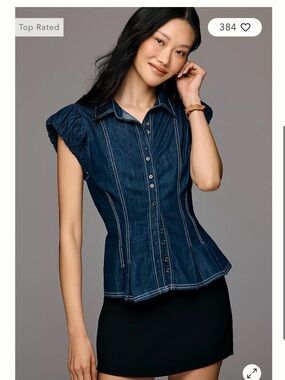 Anthropologie Pilcro  Denim Puff Sleeve Top